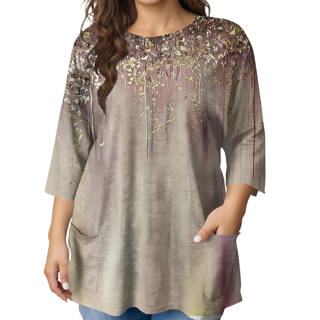 Damen Mode Übergröße Bedruckte Kurzarmbluse Für Elegantes Pendeln Und Freizeitkleidung