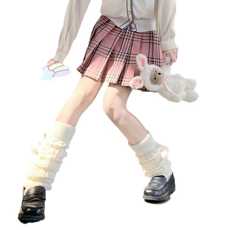 Japanese Jk Uniform Student Spring, Autumn And Winter Knitted Hairball Piled Thickened Warm White Stacked Socks Cover Female Long