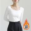 Women's Square Neck Long Sleeve T-Shirt Slim Fit Solid Cotton Casual Basic Undershirt Autumn Commuter Top