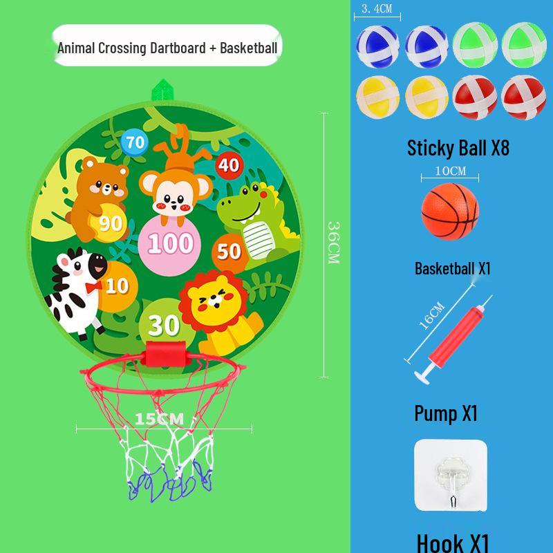 Kids' Educational 2-in-1 Basketball Hoop & Dartboard Indoor Sports Toy