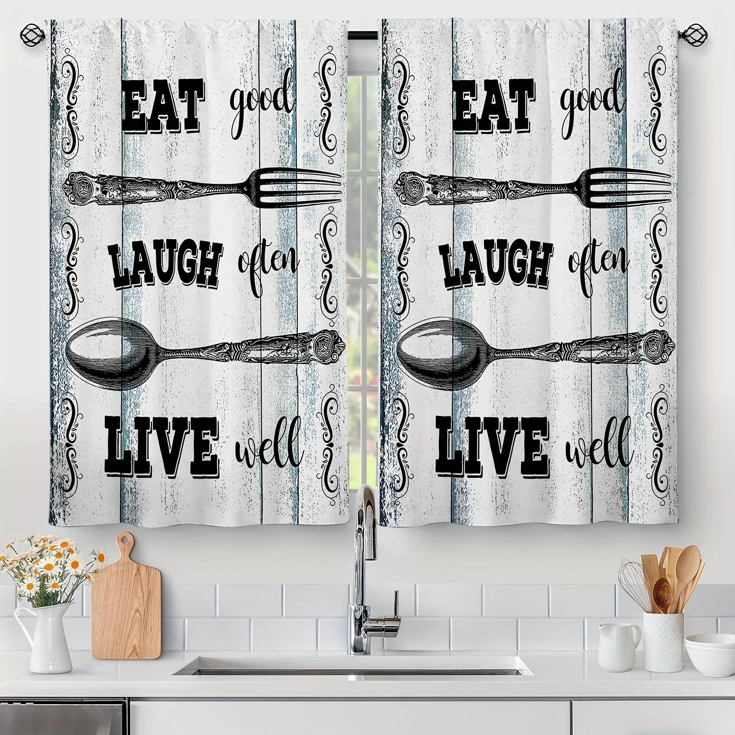 

3D 2Panel Кухонные Шторы Кофейная Ложка Овощной Принт Шторы для Окна Кухни Короткие Шторы Карманные Шторы для Штор (70W185H)x2(CM)&Rod Pocket