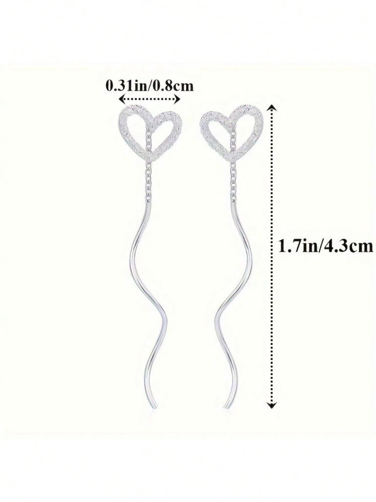 Fashion Long Hollow Heart-shaped Love Wave Earrings Earrings Japanese and Korean Version Student Temperament Earrings Accessories Women
