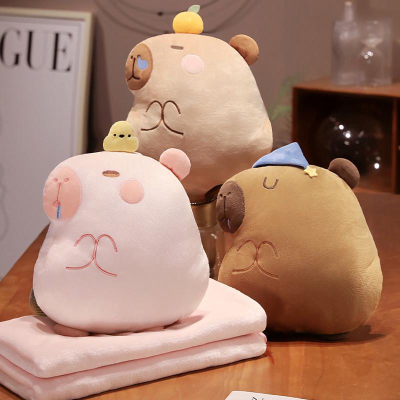 Capybara Plush Cartoon Toy Pillow Blanket Combo Convenient Multi Functional Doll