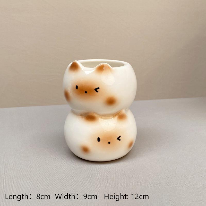 Ceramic Siamese Cat Vase Living Room Bedroom Decoration Ornaments Flower Pot Creative Flower Arrangement Storage Holder