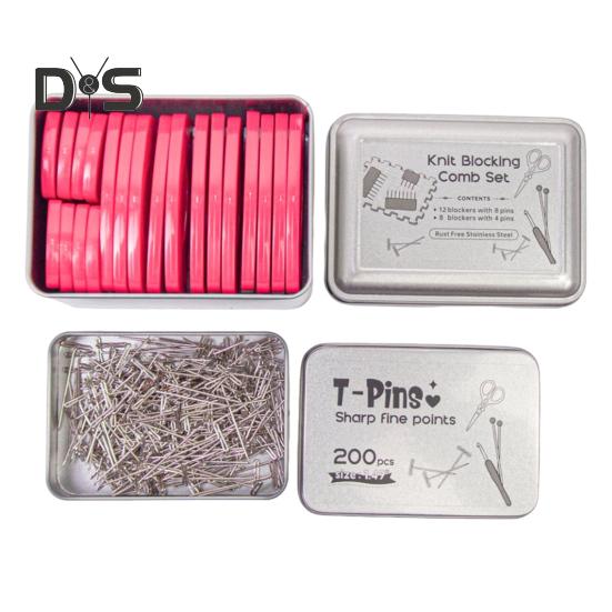 

1 комплект булавок для блокировки вязания с гребнями на 4/8 штифтов, 200 Т-образных спиц, жестяная коробка для хранения, самодельный коврик для блокировки вязания крючком, фиксирующая игла для расчески Sets