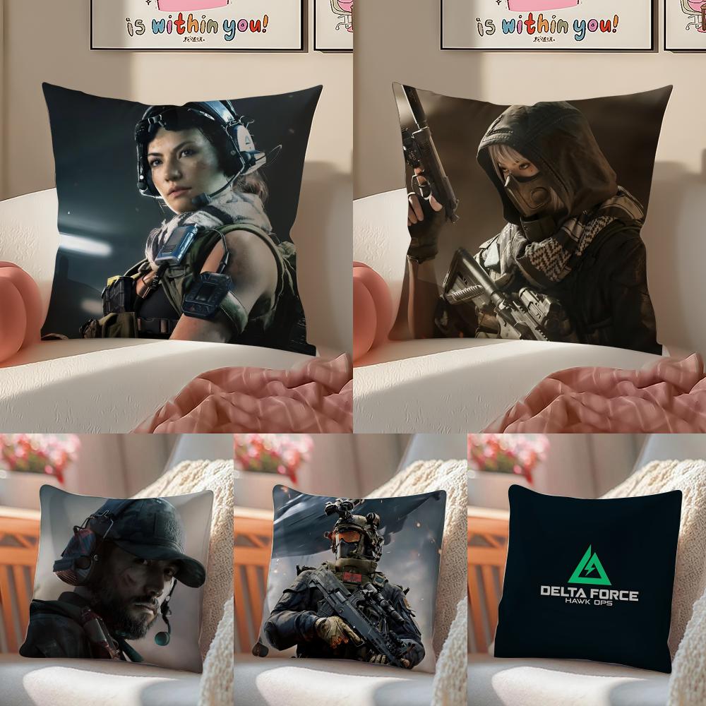 Hot Shooter Game D-Delta Force Cushion Cover Pillowcase Short Plush Invisible Zipper Room Sofa Cushion Cover