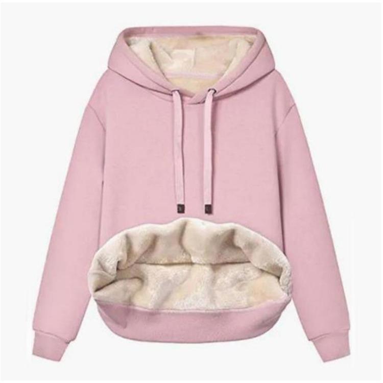 Warm Winter Coat for Women Thick Wool Hooded Jacket with Fur Lining Sweatshirt Top