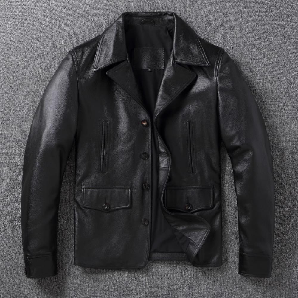 Chinese Size Men Leather Coat Genuine Soft Cowhide Leather Classic Turn Down Collar Leather Jackets For Men Clothing Autumn
