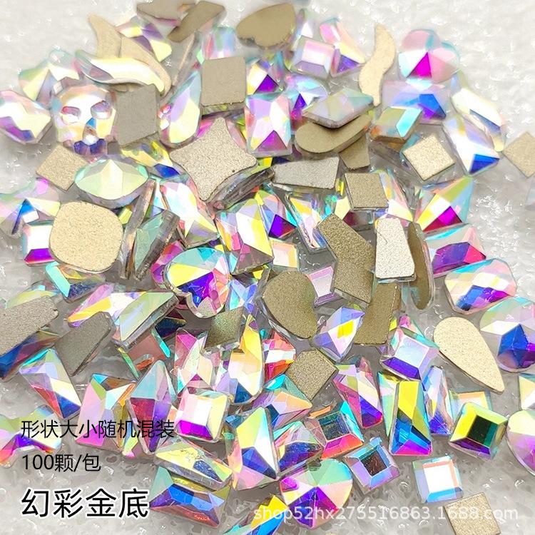 Yiwu Nail Art Diamond Mixed Mini Small Nail Art Flat Bottom Special-Shaped Diamond Mixed K9 Champagne Nail Art Jewelry
