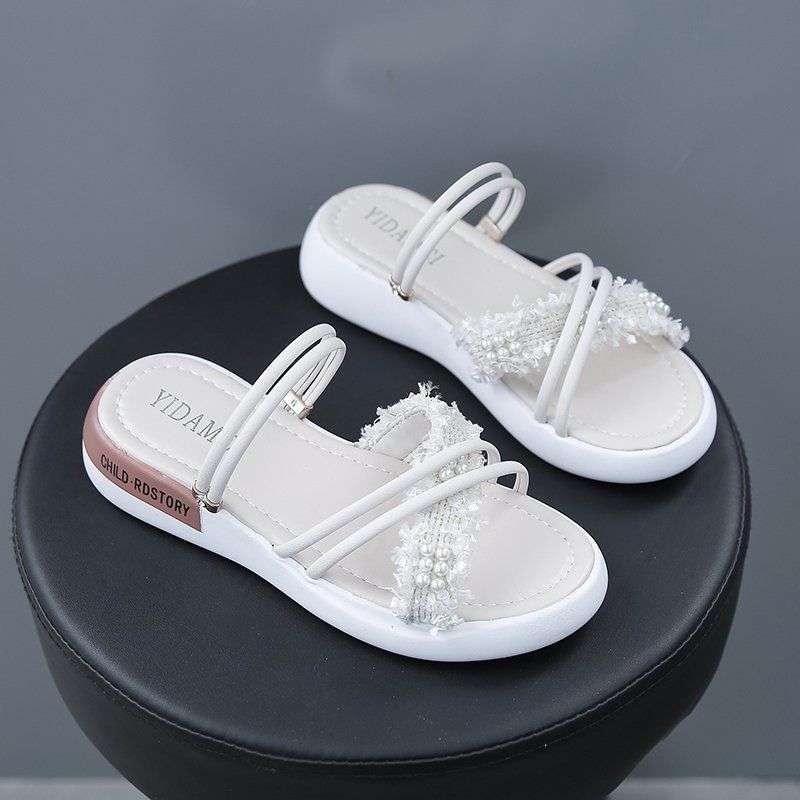 Two women wearing sandals in the summer of 2025, the new sports mid-heel wedge heel muffin thick-soled Roman pregnant women's flat-soled women's shoes