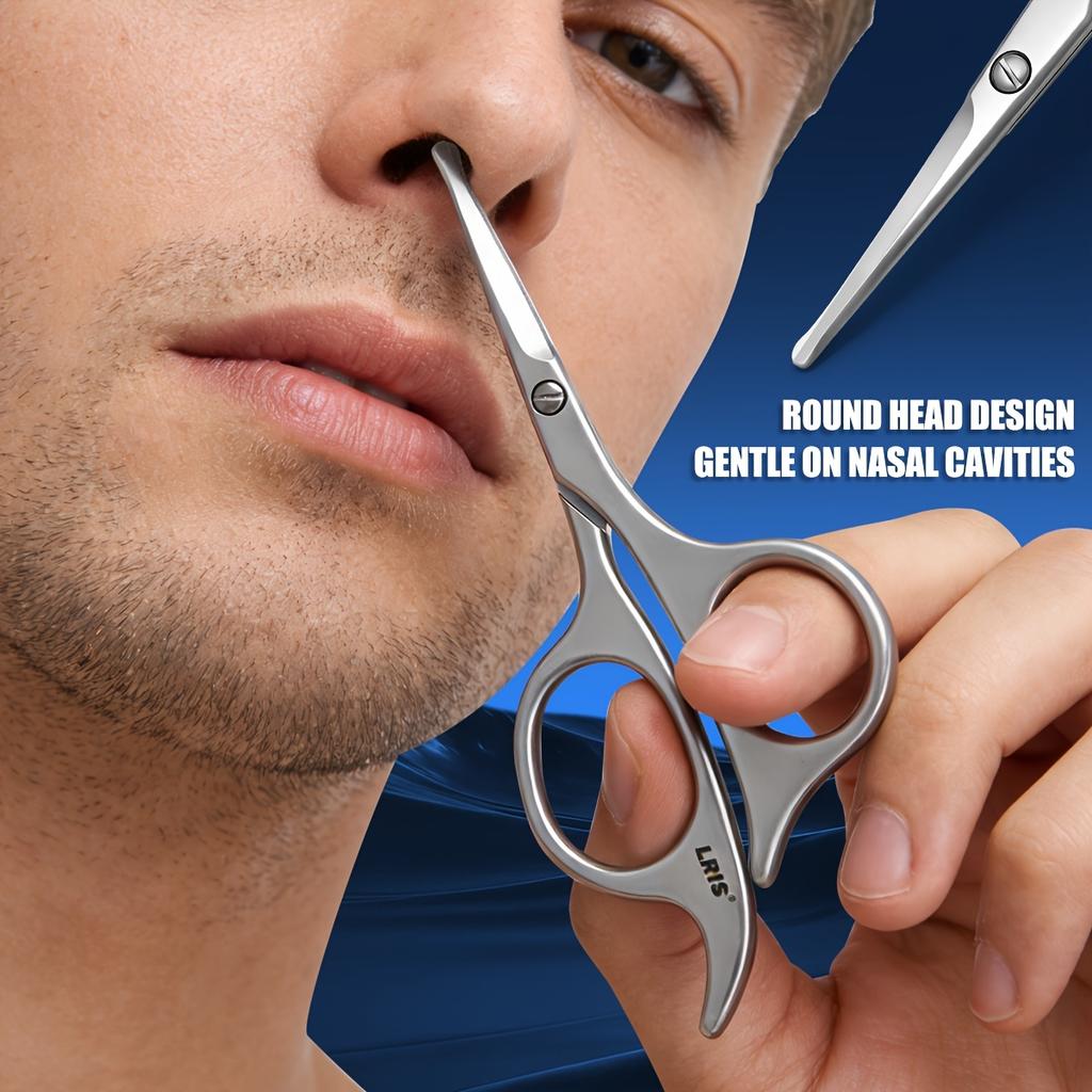 Stainless Steel Safety Nose Hair Scissors - Rounded Tip Grooming Tool for Men & Women, Precise Trimming for Facial Hair, Beard & Eyebrows