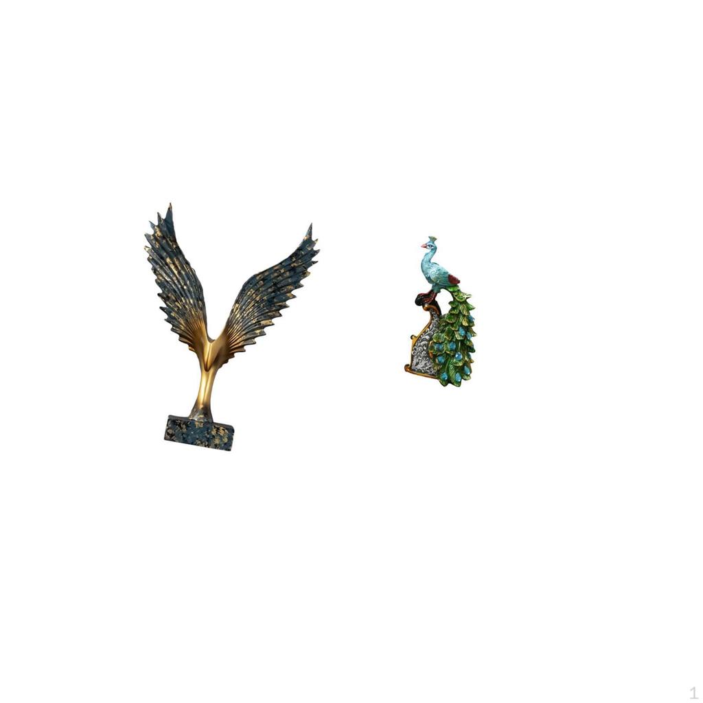 Elegant Resin Peacock Wing Sculpture Feng Shui Animal Ornament Decorative Tabletop Statue for