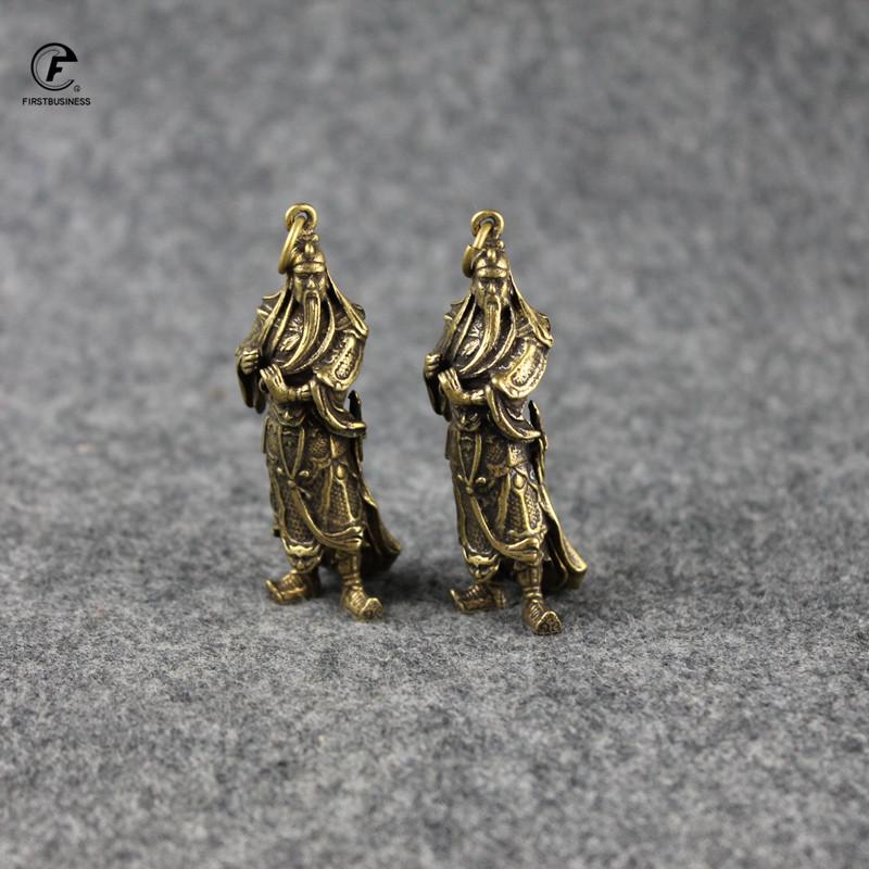 Copper Guan Gong Small Statue Ornaments Home Decoration Accesories Chinese God of Wealth Feng Shui Figurines Key Chains Pendants