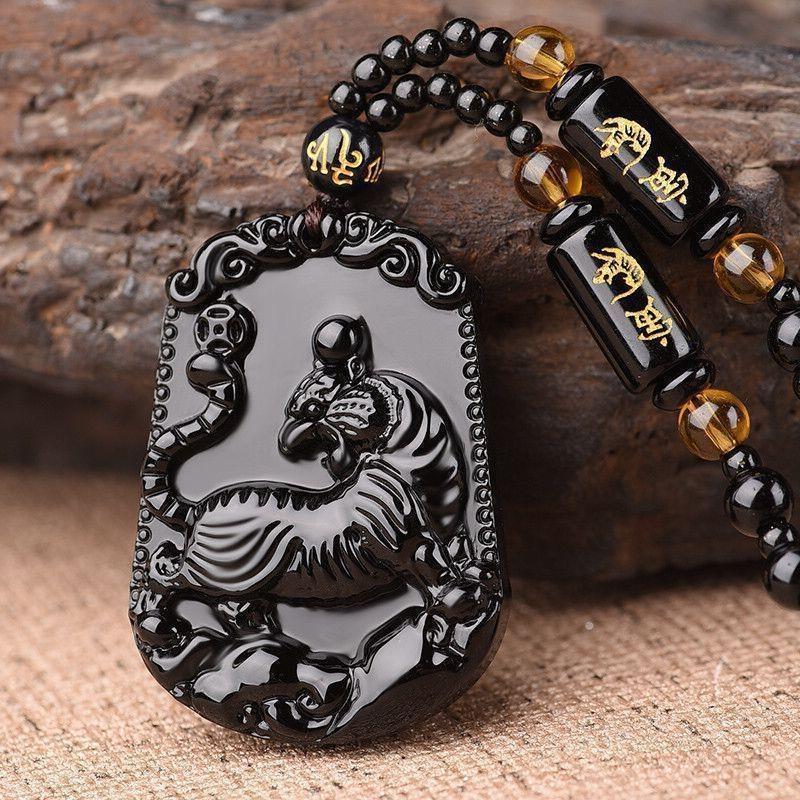 Carved Chinese Twelve Zodiac Lucky Blessing Pendant Imitation Black Obsidian for Party Favor Souvenir