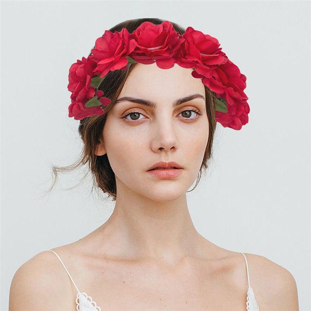 Wedding Festivals Floral Crown Hairband Bohemian Headwear Rose Flower Headpiece  for Women Girls