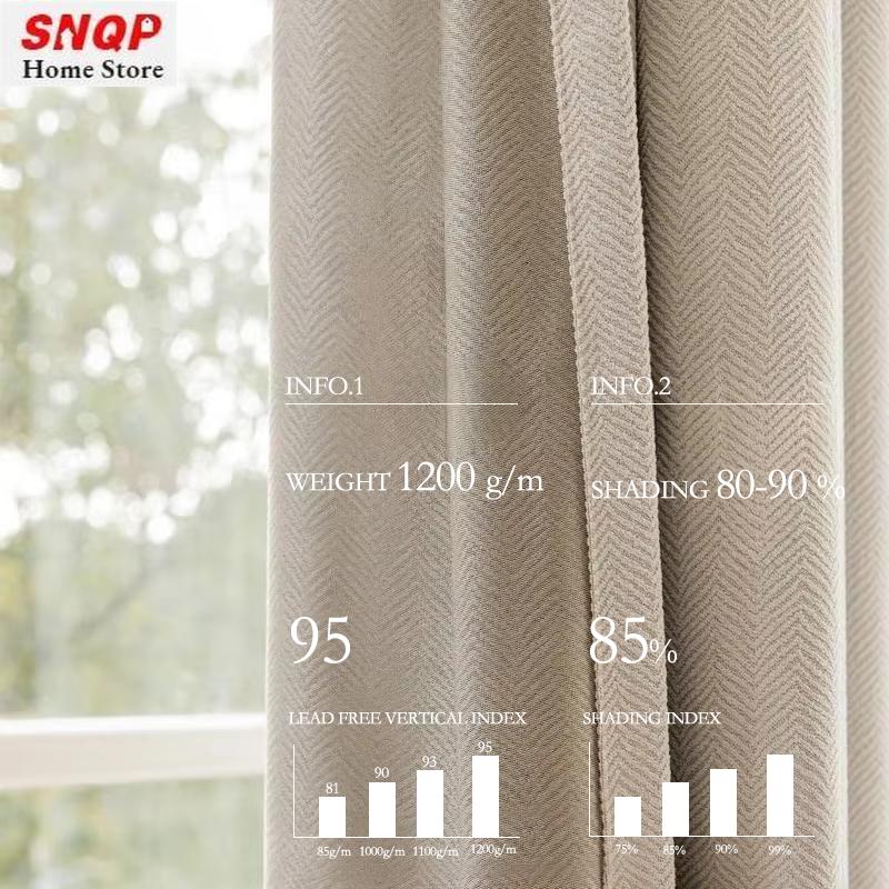 Custom Cream Luxury Beige Thick Chenille Curtains for Living Room Bedroom Dining Blackout Herringbone Texture Window Fashion