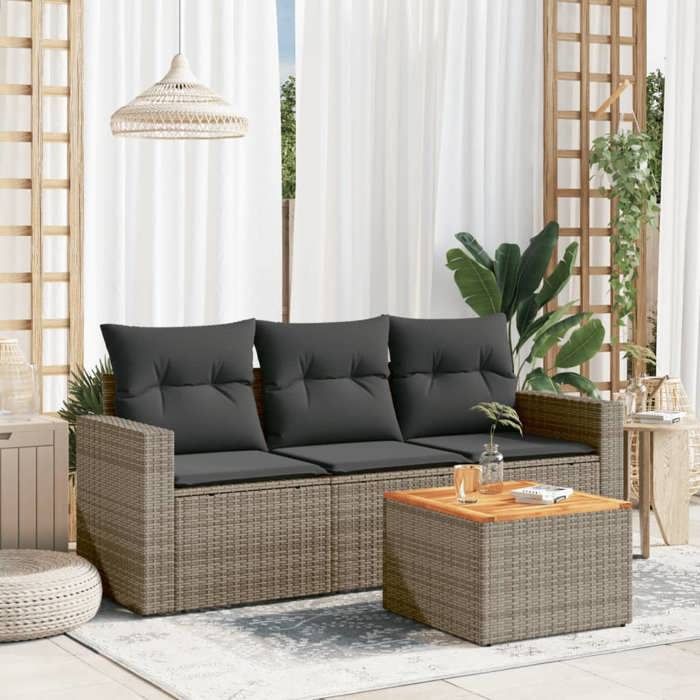 VidaXL Salon de jardin 4 pcs avec coussins gris résine tressée 3223995