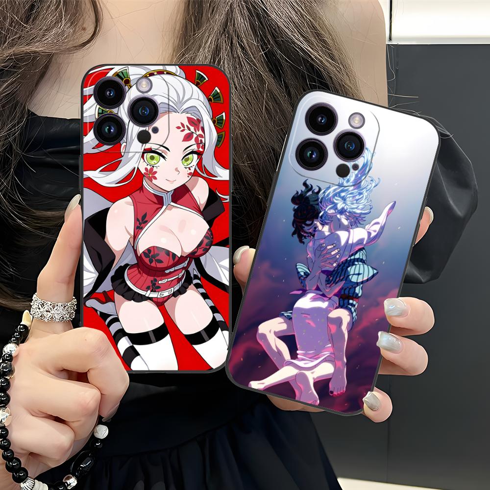 Demon Slayer Daki Gyutaro Phone Case for iPhone 16 15 14 13 12 11 X XR XS 8 7 Pro Max Plus Mini Black Cover Cellphones Pretty