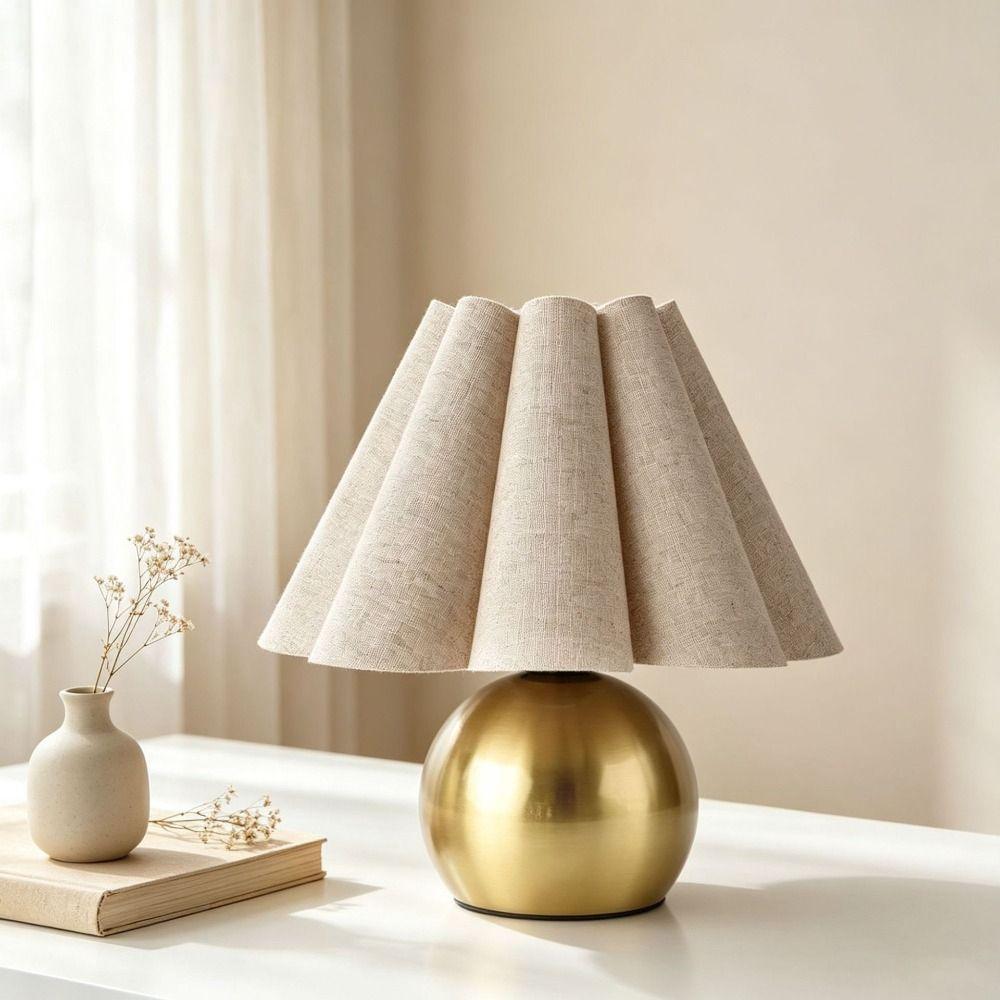 Brass Gold Table Lamp Walnut Wood Grain Night Light Shelves Ambient Night Light Living Room Decor