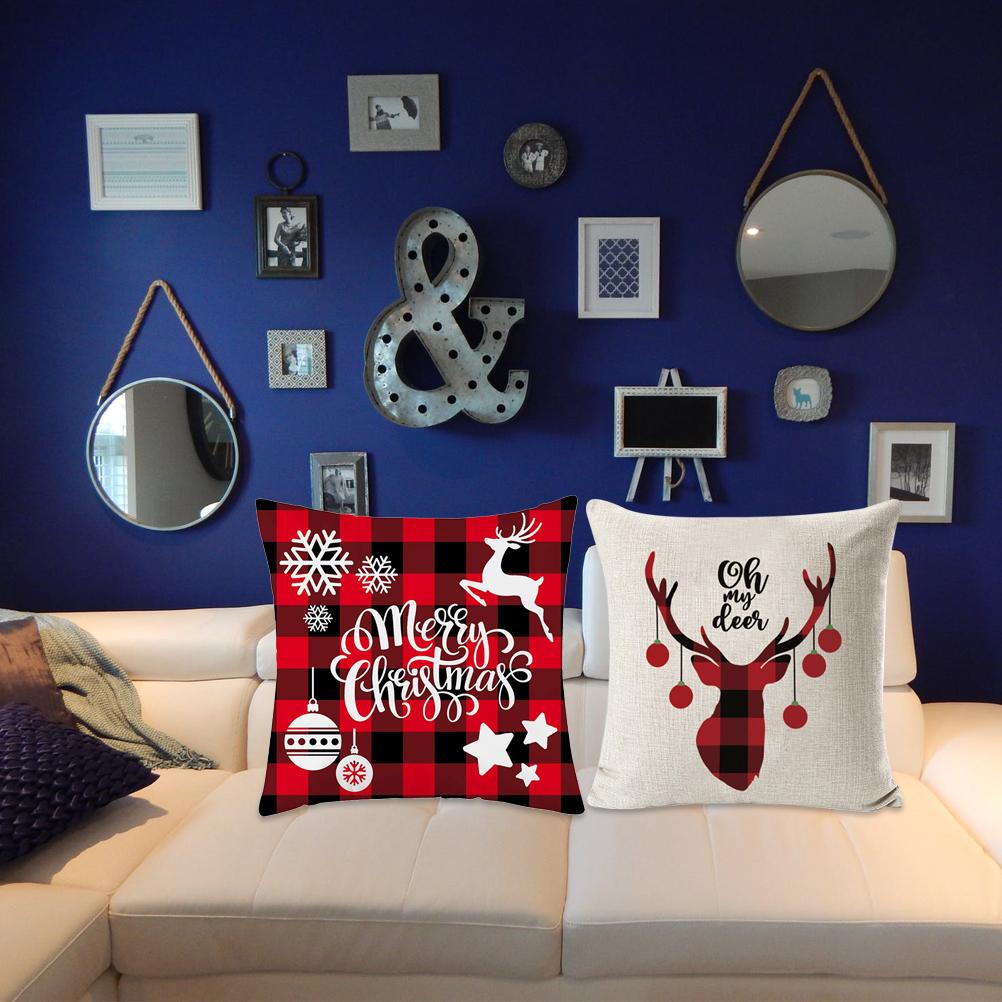 Christmas Printed Linen Pillowcase Cushion Cover Pillowcases for Home Decor Sofa Pillowcase