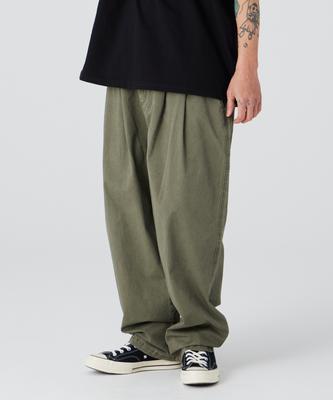 AOTT Double-Pleat Washed Wide Cotton Pants Khaki