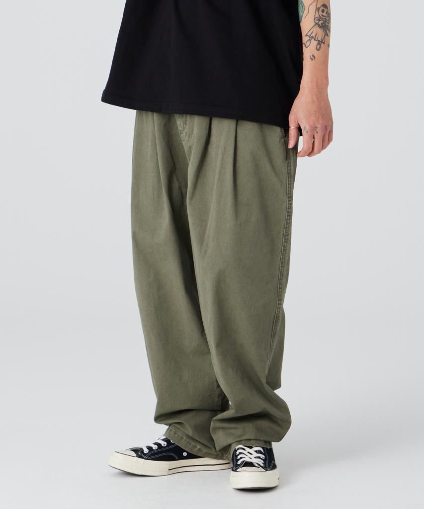 AOTT Double-Pleat Washed Wide Cotton Pants Khaki