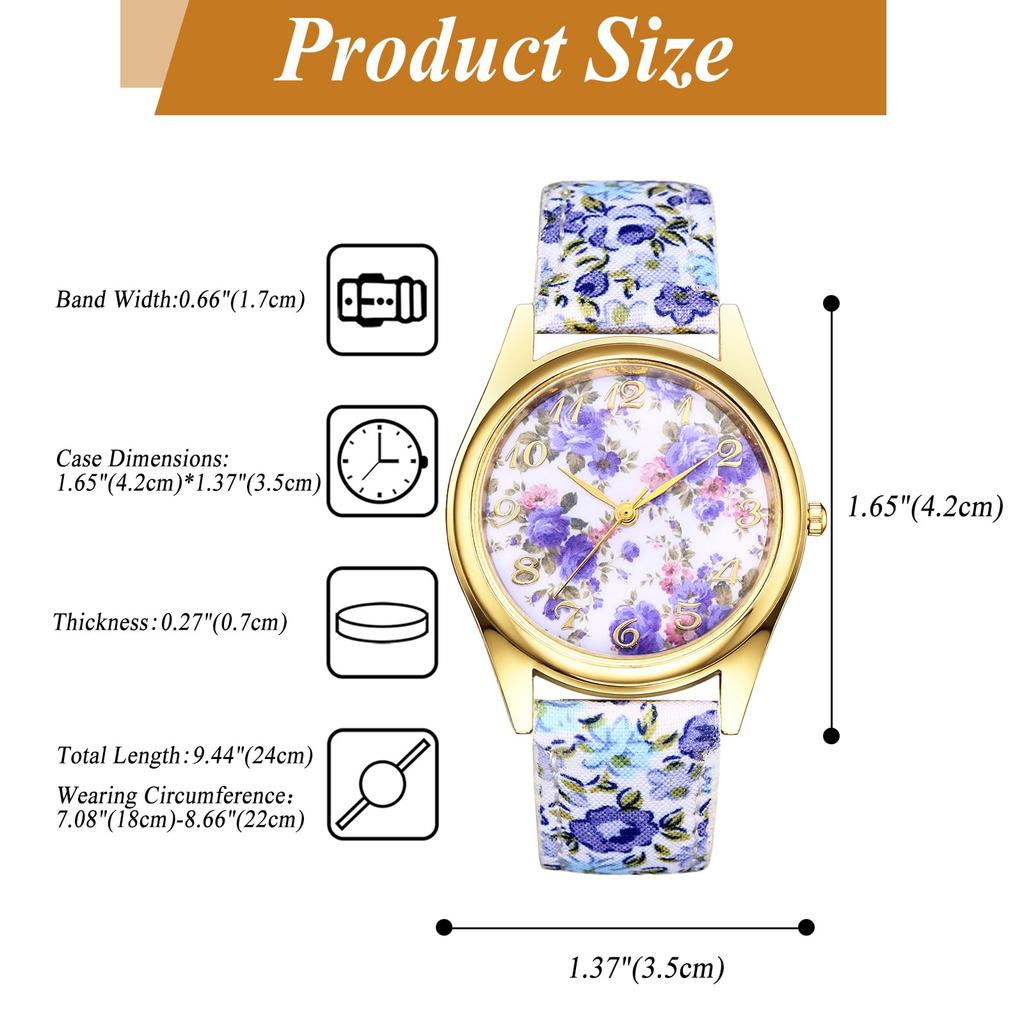 Bohemian Floral Print PU Leather Floral Analog Quartz Adjustable Arabic Stylish Perfect for and Christmas Gifts Women's Watch Waterproof, Print,