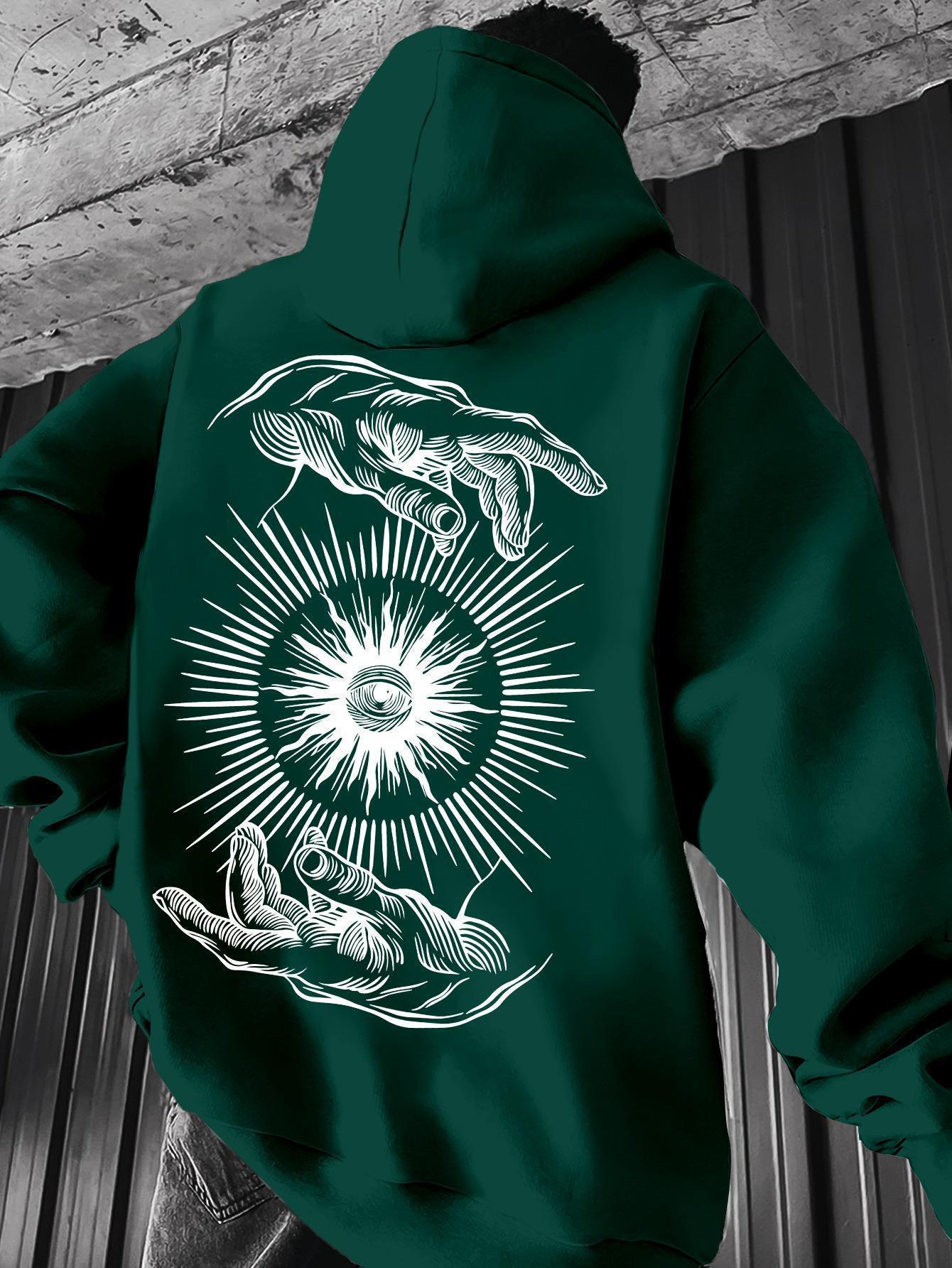 Men s Dark Hand Gesture Print Hooded Sweatshirt - Trendy Hip-Hop Style XL