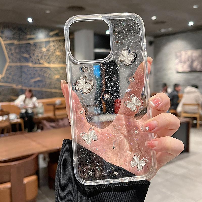INS 3D Epoxy Butterfly Clear Soft Phone Case For iPhone 11 12 13 14 15 16 17 Pro Max Plus Lovely Shockproof Bumper Cover