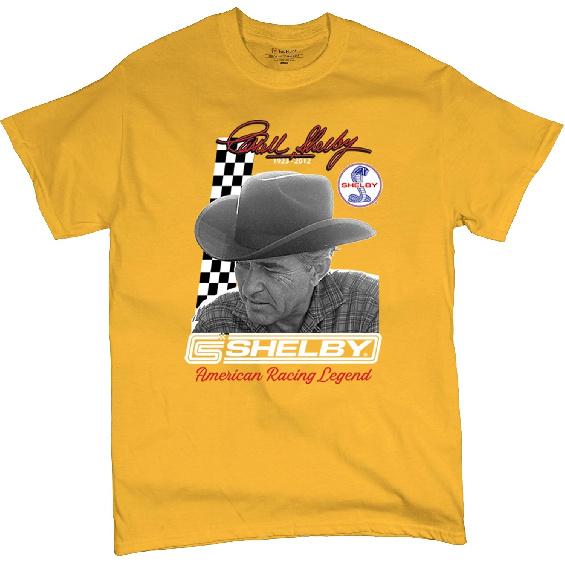 Carroll Shelby Signature T-Shirt GT500 Mustang Muscle Car American Racing Legend Lives Powered by Ford Men's Tee