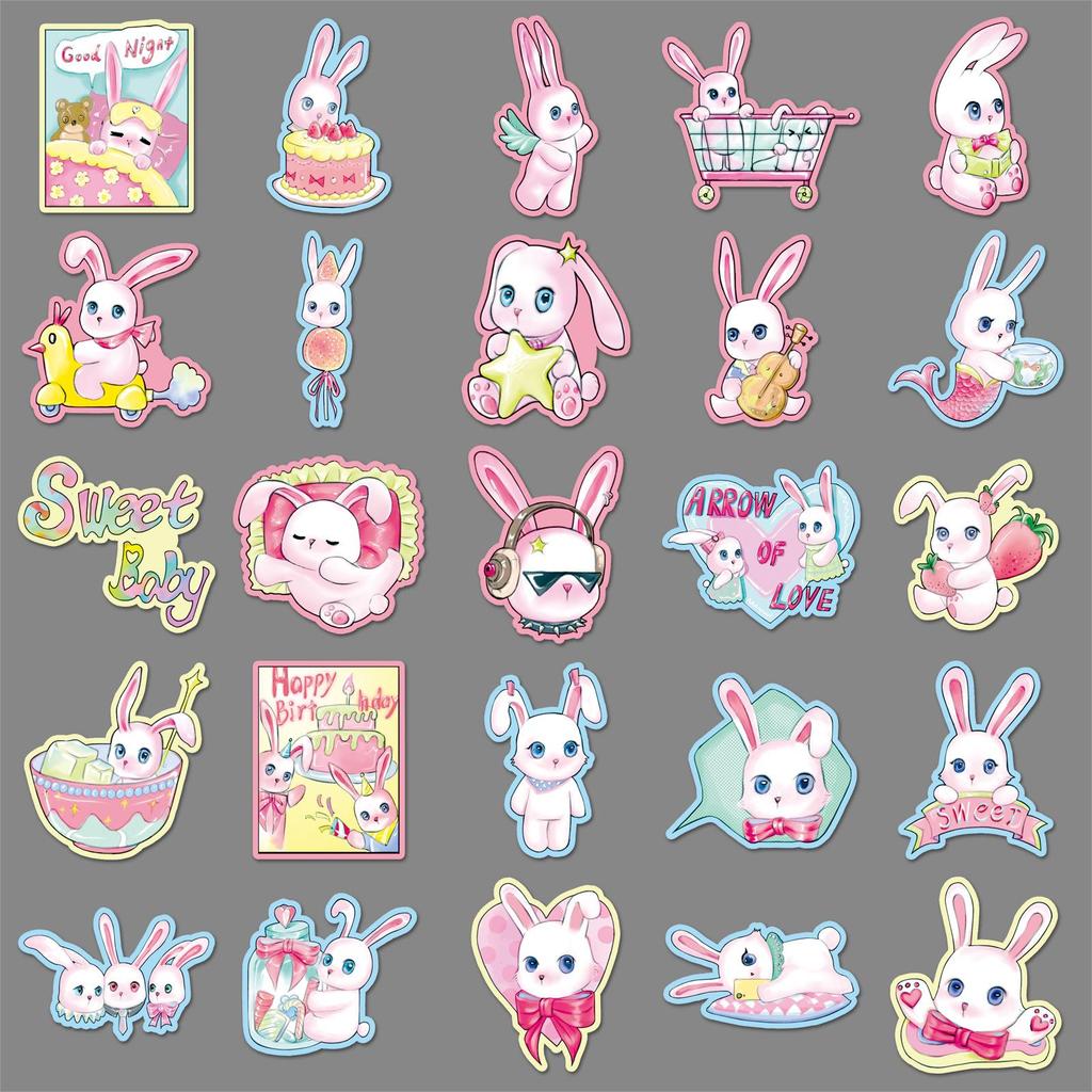 50 Cute Kawaii Hand-Drawn Rabbit Stickers - Original PUFF Pet Design, Non-Infringing, Perfect for Computers and Journals.
