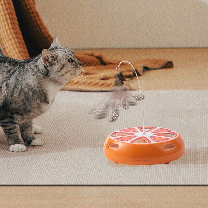 Electric Cat Toy Rechargeable Turntable With Teaser Wand Cat Enrichment Toys For Indoor Exercise Entertainment Boredom Activity