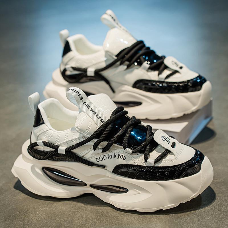 

2 New short height increase dad shoes trendy leather surface air cushion sneakers men s shoes fashion break 40