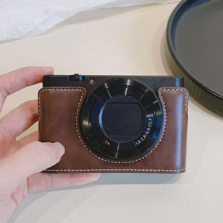 Elegant Leather Camera Case Half Camera Sleeve Bag Durability With Convenient Bottom Access