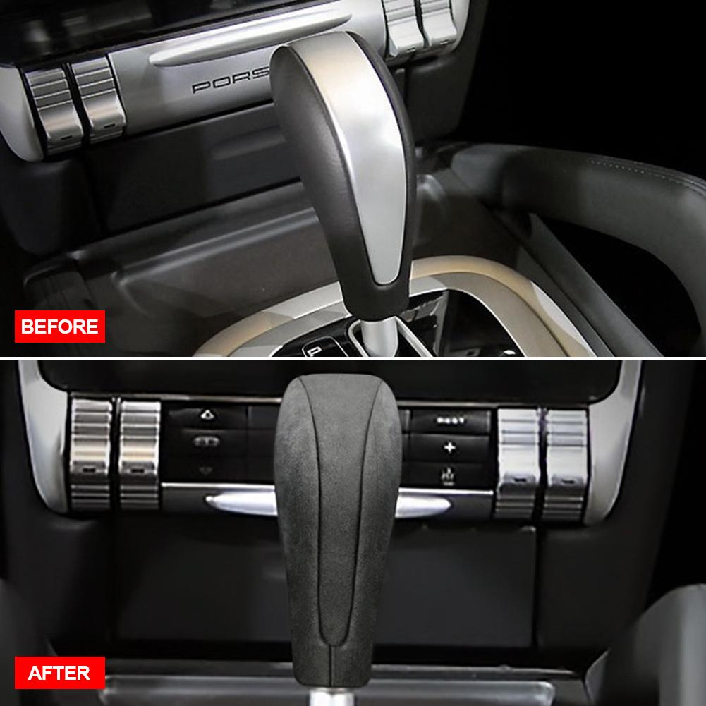 Car Suede Leather Texture Gear Shift Panel Frame Gear Knob Cover Head Trim for Porsche Cayenne 2004-2009