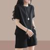 Women's 2 Piece Outfit Short Sleeve T Shirt And Shorts Set Loose Fit Solid Color Casual Summer Tracksuit