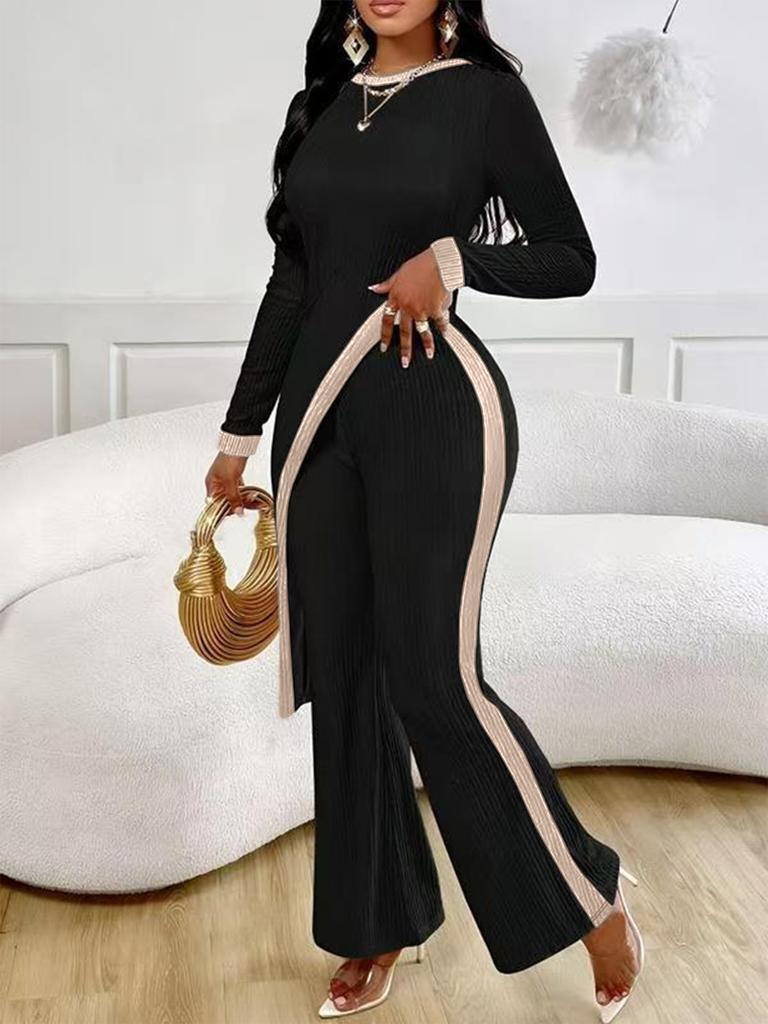 Women's Ribbed Knit 2 Sets with Diagonal Sash Detail