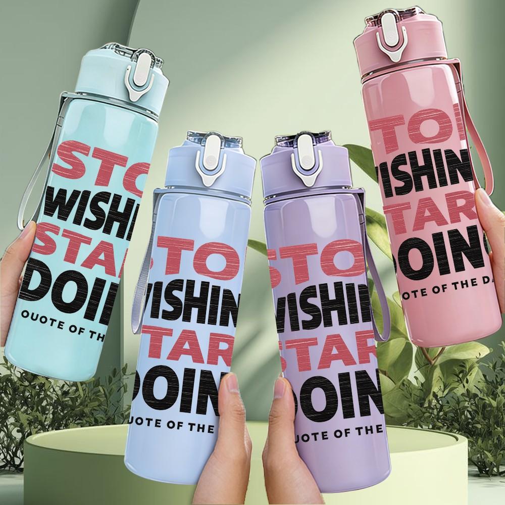 1PC Stop Wishing Start Doing Text 750ml Color Plastic Sports Water Bottle Leakproof Flip Straw Lid Suitable for Sports Office Home Use