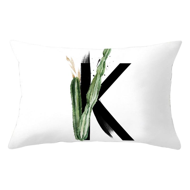 30x50cm 26 Letters Polyester Pillowcase Green Leaves Plant Cushion Cover Living Room Home Decoration Car Waist Throw Pillow Case