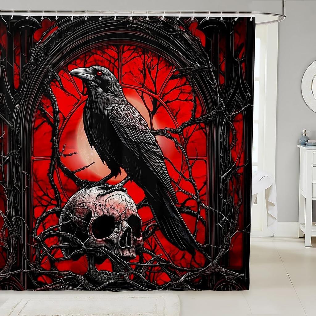 Cute Ghost Kids Shower Curtains,Black Cartoon Cat Happy Halloween Bathroom Curtain For Girls Boys,Rose Flowers Baroque Vintage