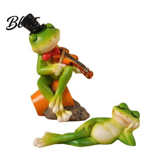 Small Outdoor Garden Decor Micro Landscape Ornament Mini Frog Violin Playing Statue