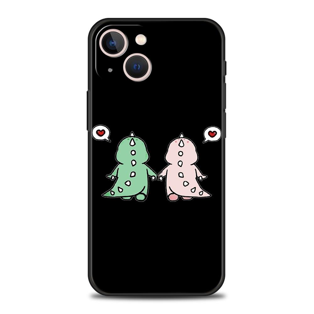Cute Dinosaur Bear Couple Luxury Phone Case For iPhone 11 12 13 14 15 16 Pro Max Mini X XR XS 7 8 Plus SE Cover Black Funda