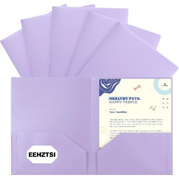 6-Pack Plastic Folders with Pockets,2-Pocket Pastel Folders Holds US Letter Size Paper for School/Office/Home, Pink