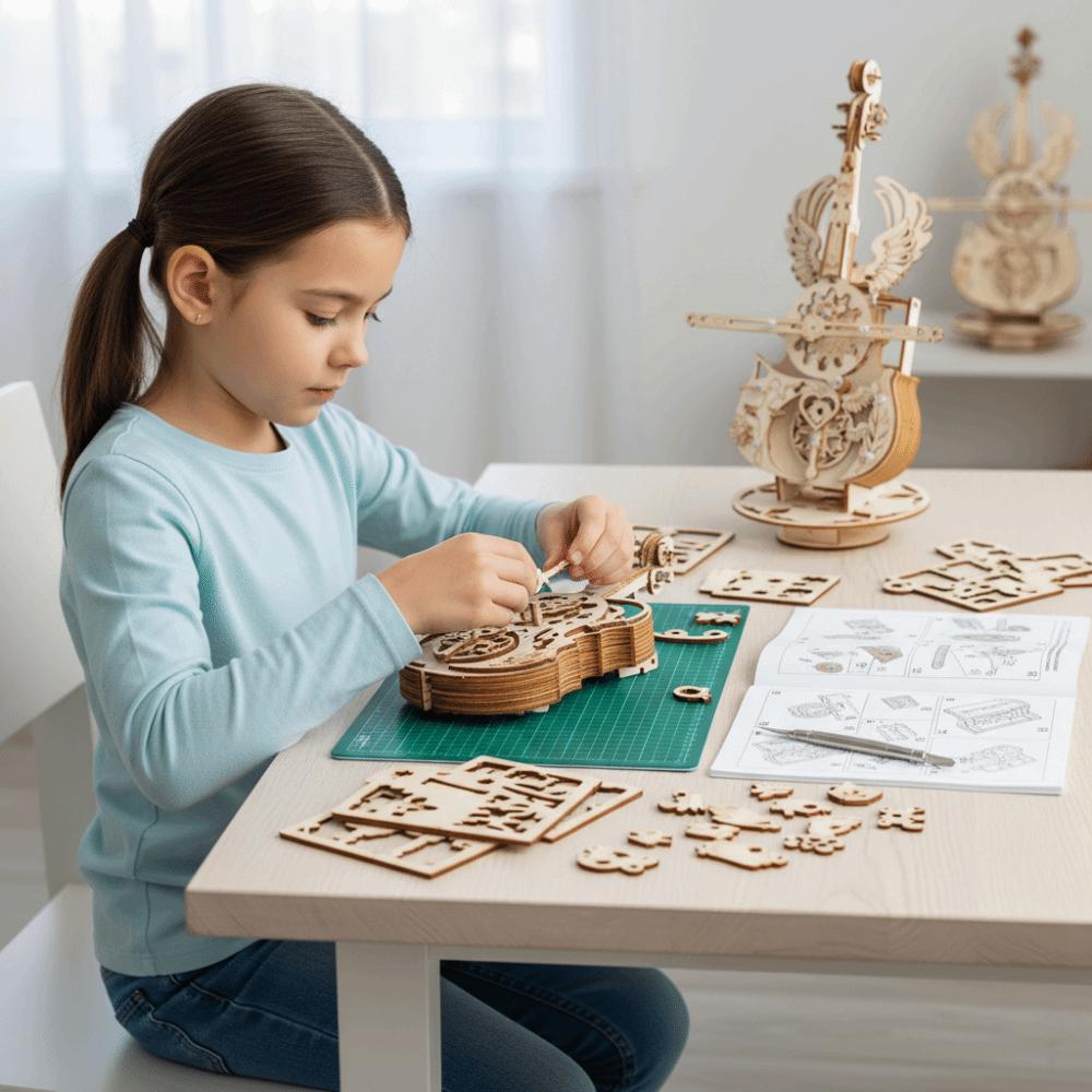 Wooden Material 3D Puzzle Graffitiable Music Box For Kids Wooden Cello Model For Adults