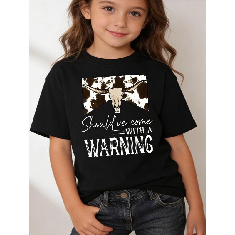 European sizes Should ve Come with A Warning Graphic Black T-Shirt - Fun Casual Tee with White Longhorn Skull Design and Statement Text 110 чёрный