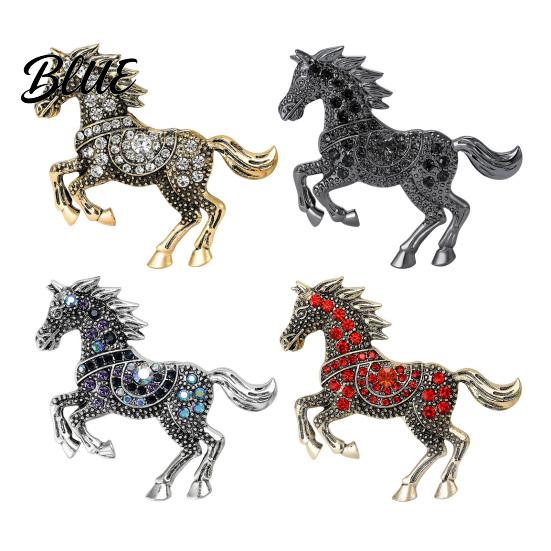 Retro Horse Brooch Vintage Rhinestone Alloy Running Lapel Pin Sweater