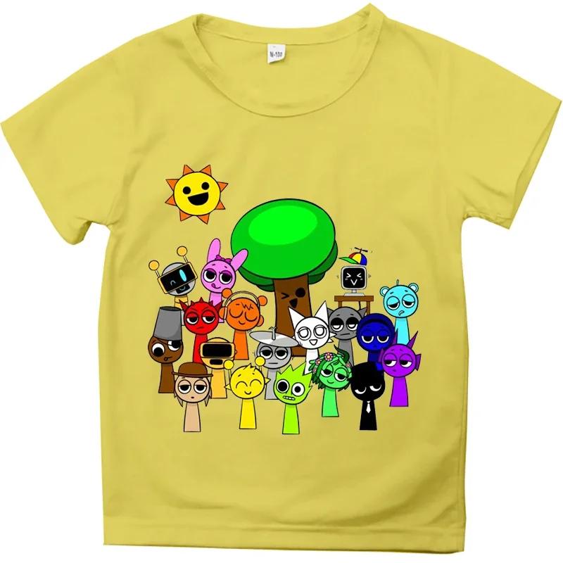 Sprunki TShirt Boys Kids Summer Tops Baby Girls Cartoon Tshirt Round Neck Short Sleeve Casual Tshirts 100