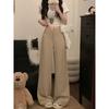 Kumikumi Retro Pure Color High Waist Casual Pants Bootcut Trousers Women's Autumn High Waist Loose Loose Pants
