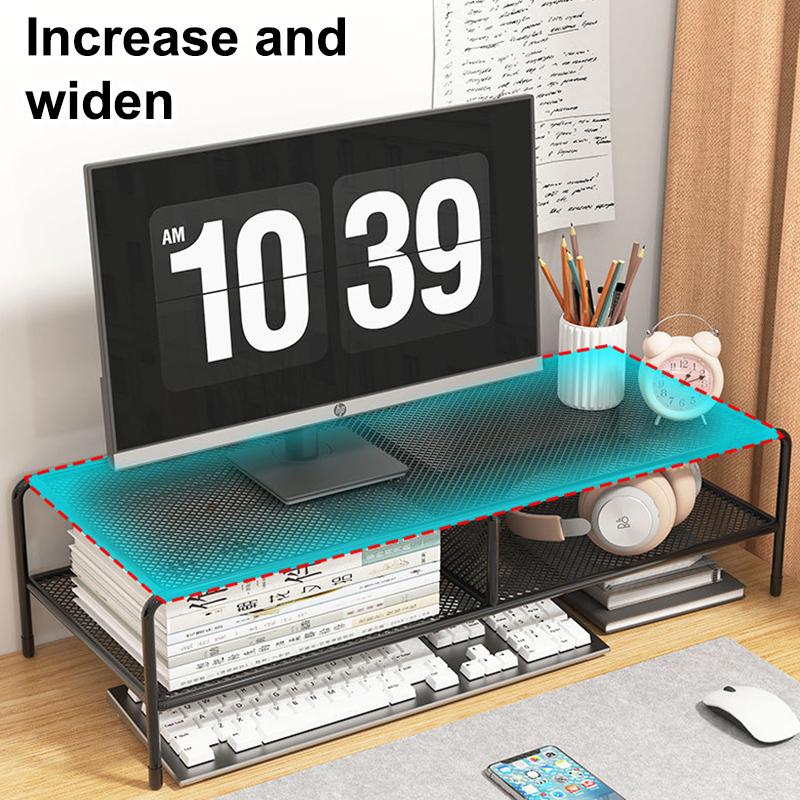 Dual Deck Computer Monitor Rising Holder Pc Screen Stand Bracket Desktop Keyboard Mouse Laptop Storage Organizer Riser Shelf