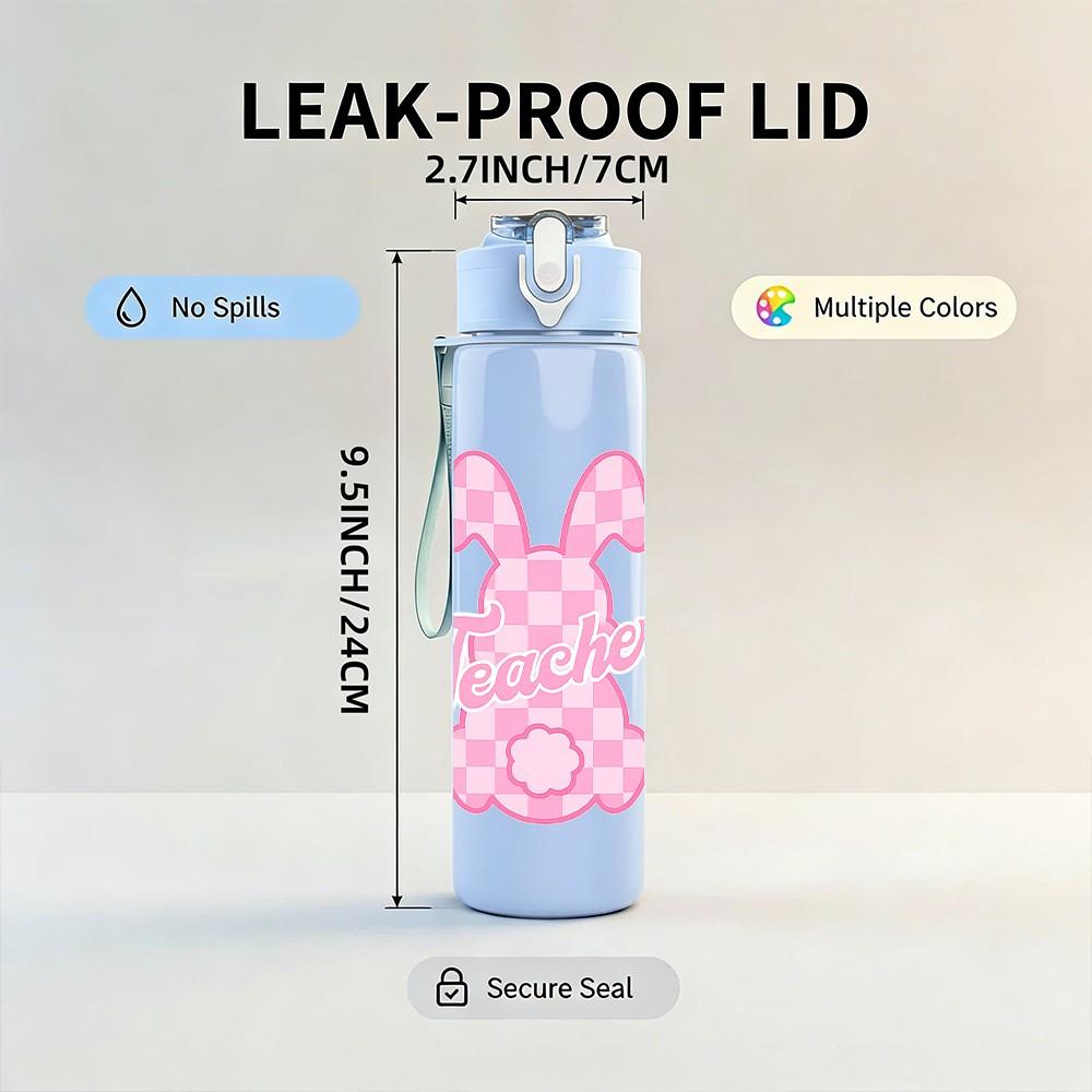 1PC Bunny Rabbit Pink Easter Line Art Print 750ml Color Plastic Sports Water Bottle Leakproof Flip Straw Lid Suitable for Sports Office Home Use